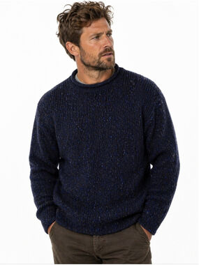 Aran Woollen Mills Irish Wool Sweater Mens Medium Navy Fleck Crewneck Knit